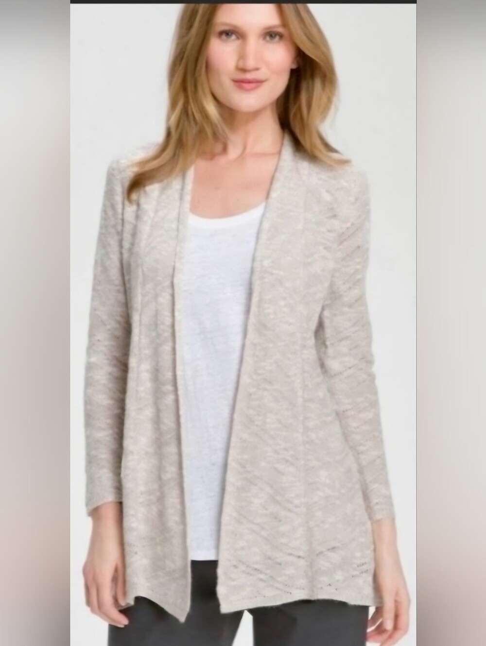 Eileen Fisher Karma Ripple Stitch Cardigan Size S Linen Blend Cream Lagenlook